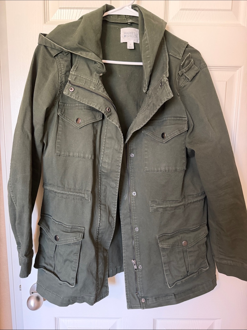 Market & Spruce Olive Green Utility Jacket with removable hood